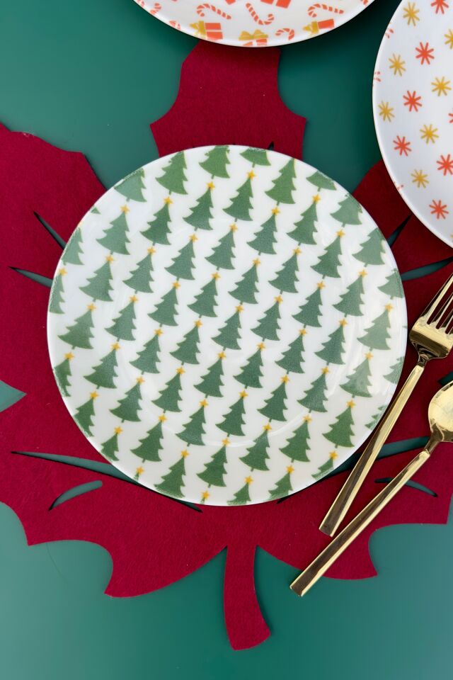 yeni yıl 6 kişilik 19 cm porselen pasta sunum tabağı takımı yılbaşı mix günlük
