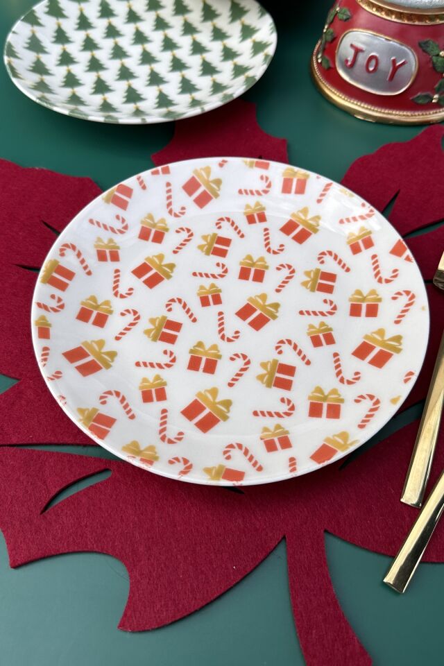 yeni yıl 6 kişilik 19 cm porselen pasta sunum tabağı takımı yılbaşı mix günlük