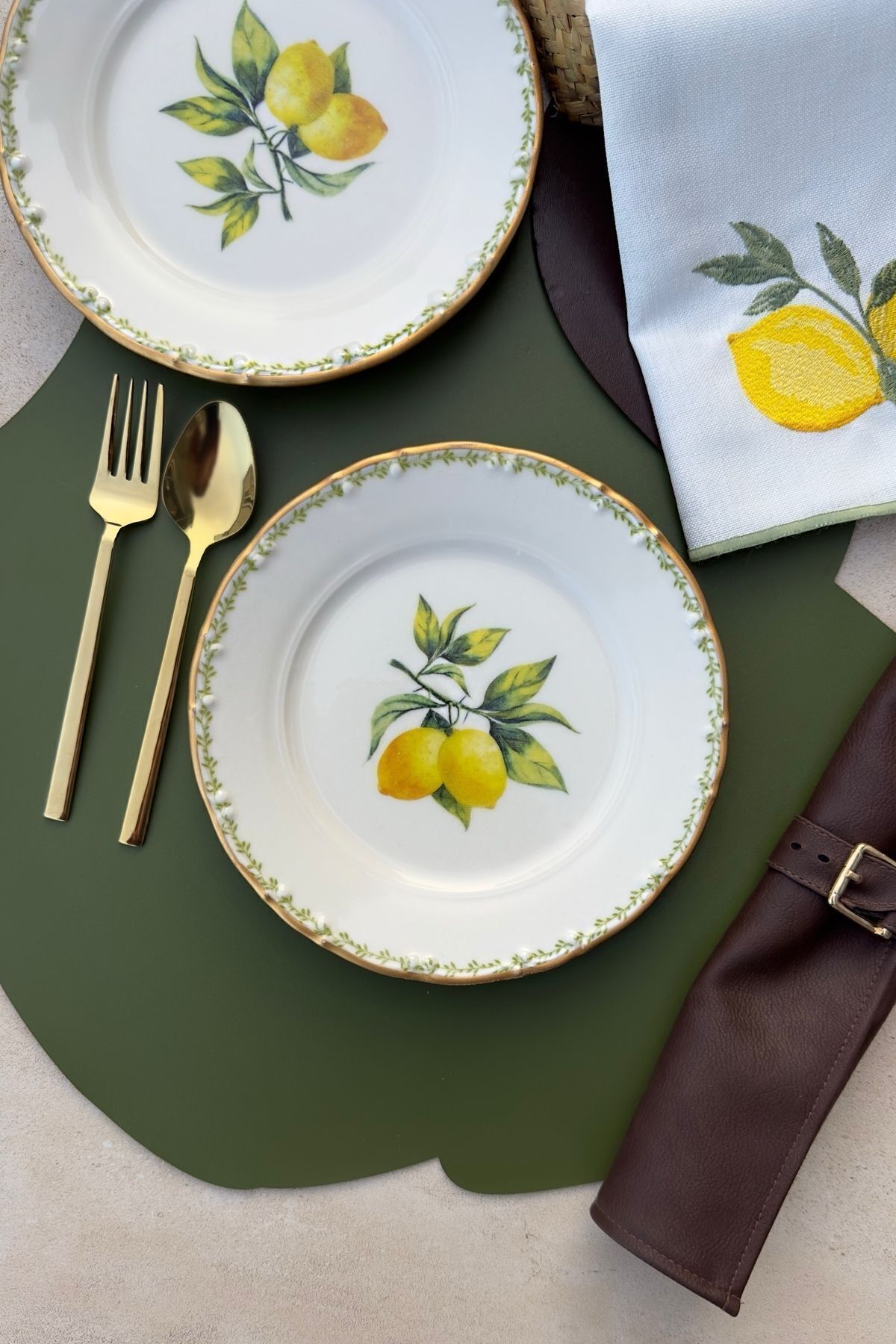 Green Garden Mat Altın Yaldızlı 6 Kişilik Gold Limon Desenli 19 Cm Porselen Pasta Tabağı Takımı