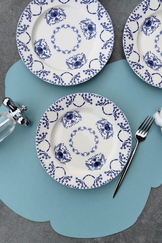 ikat mavi 6 kişilik 19 cm porselen pasta sunum tabağı takımı günlük