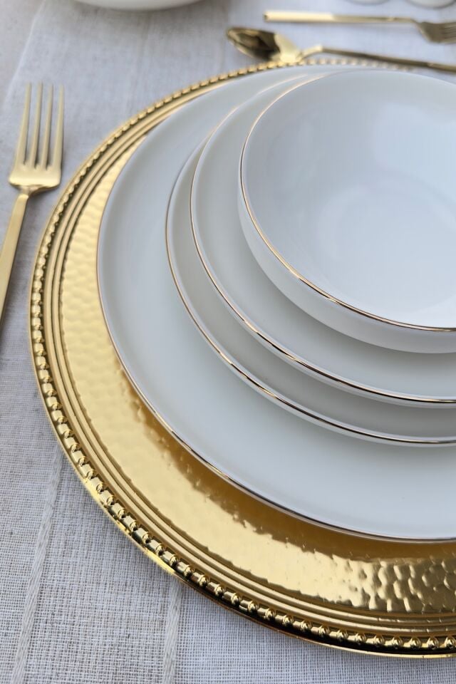 Modern Gold Altın Krem 24 Parça 6 Kişilik Yemek Takımı Sunum Seti