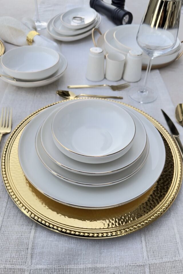 Modern Gold Altın Krem 24 Parça 6 Kişilik Yemek Takımı Sunum Seti
