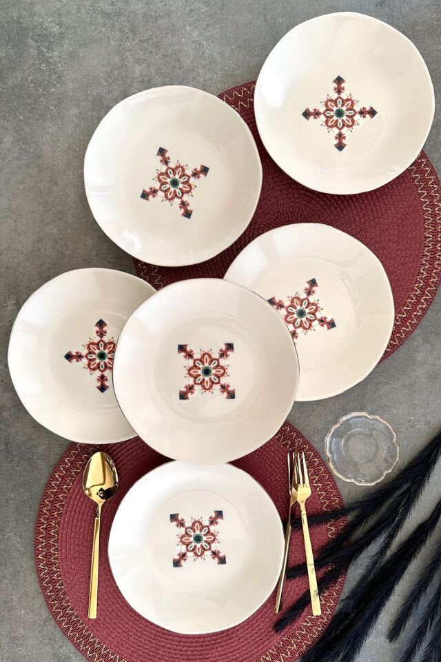 gold arabesque amorf kesim 6 kişilik Altın Yaldızlı Porselen Çukur Yemek Tabağı Takımı