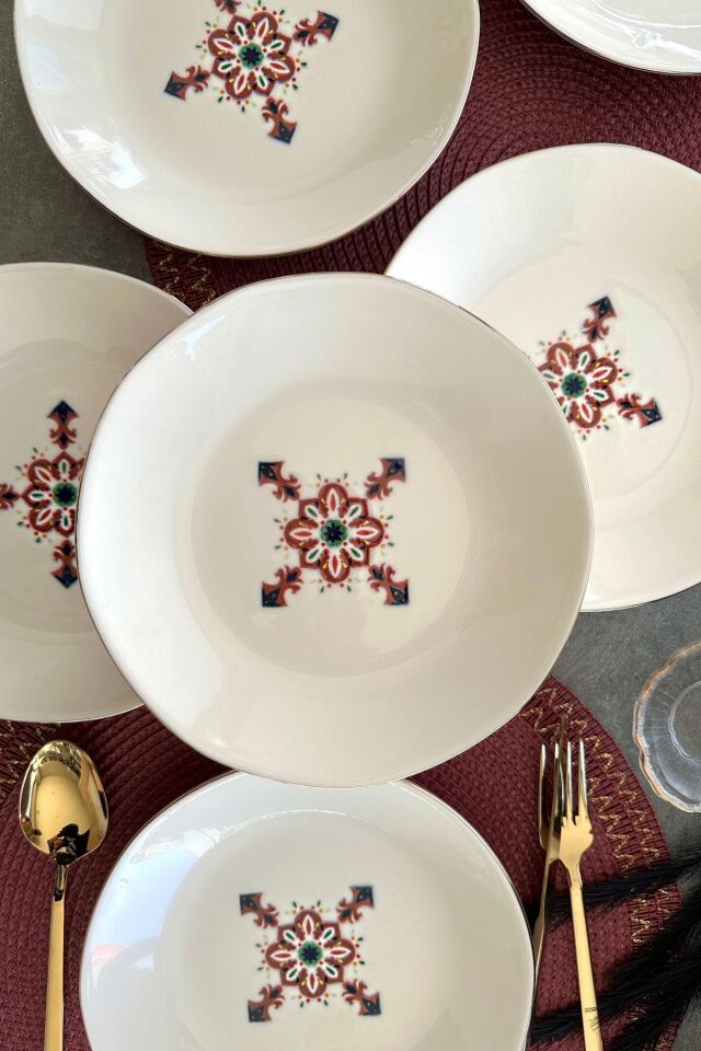 gold arabesque amorf kesim 6 kişilik Altın Yaldızlı Porselen Çukur Yemek Tabağı Takımı