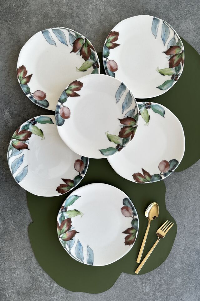 Flores Organic 6 Kişilik 6 Parça 21 cm Pasta Tabak Takımı