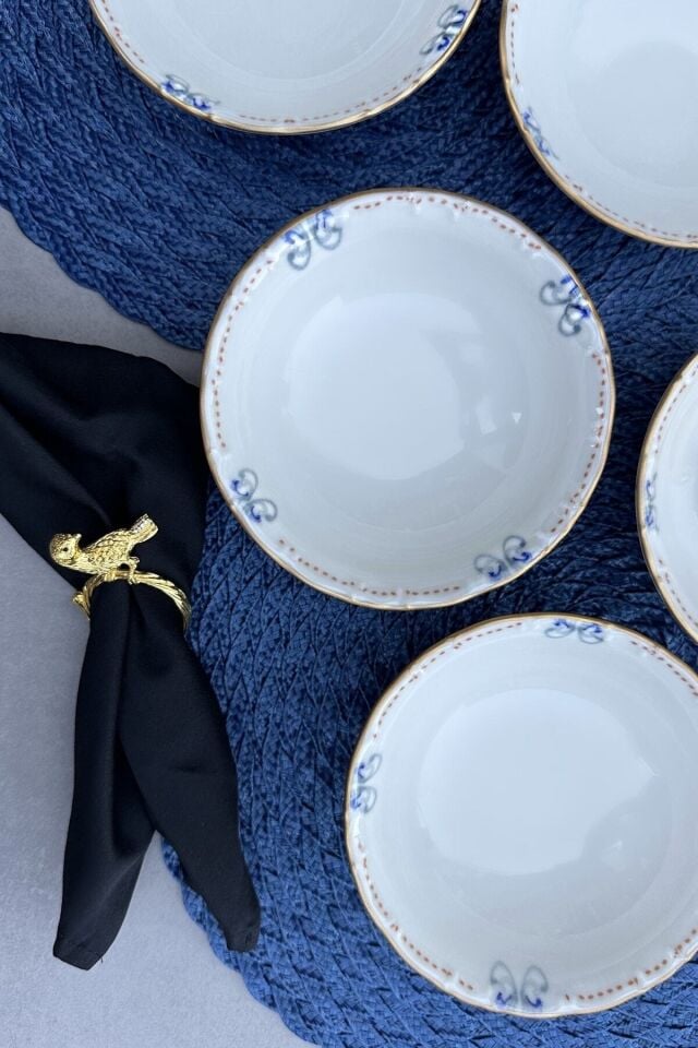 Elizabeth Mat Altın Yaldızlı 6 Kişilik 6 Parça 14 Cm Porselen Çorba Kasesi Sunum Servis Takımı Seti