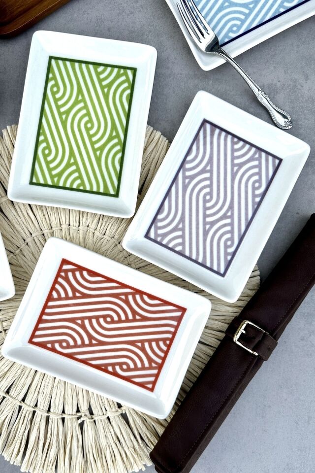Cards 6 Adet 18x13 Cm Geometrik Porselen Peynir Kahvaltı Sunum Tabakları