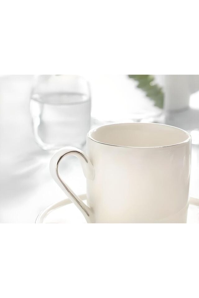 Modern 2 Kişilik 4 Parça 180 ml Gümüş Krem Çay Fincanı Takımı Servis Seti