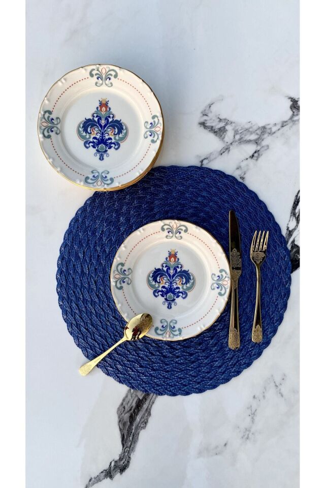 Elizabeth Altın Yaldızlı 19 Cm 6 Kişilik Porselen Krem Retro 6'lı Pasta Tabağı Sunum Servis Seti