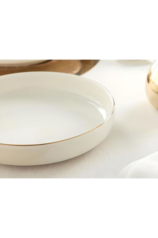 Modern Gold Krem 24 Cm Büyük Boy Porselen Salata Kasesi Sunum Servis Tabağı