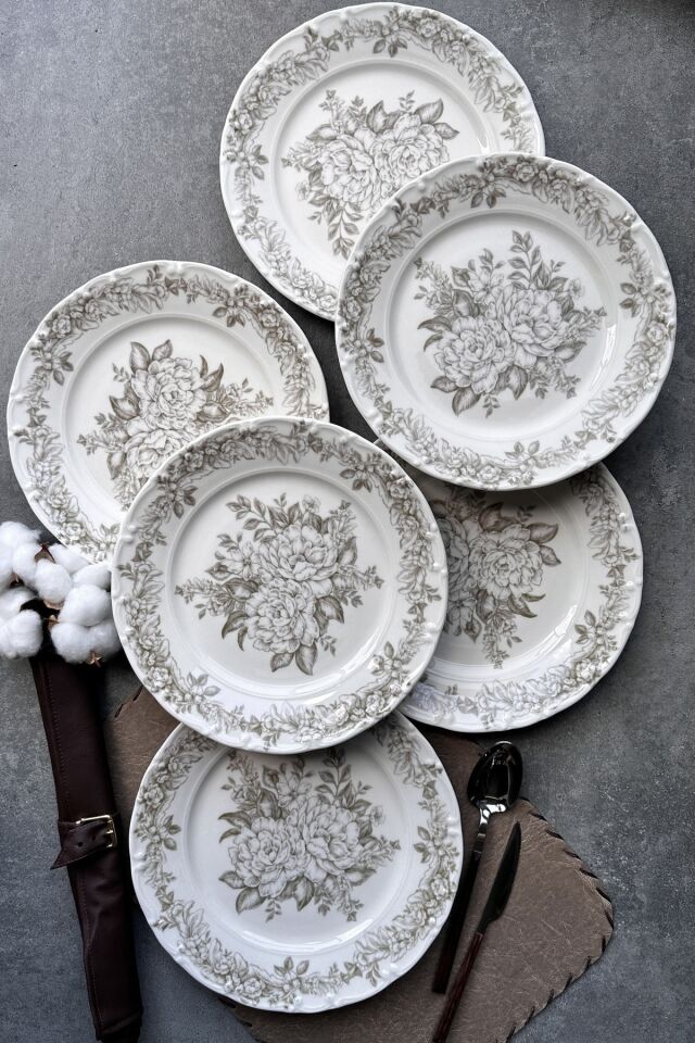 Vintage Rose 6 Kişilik Porselen Servis Tabağı Takımı