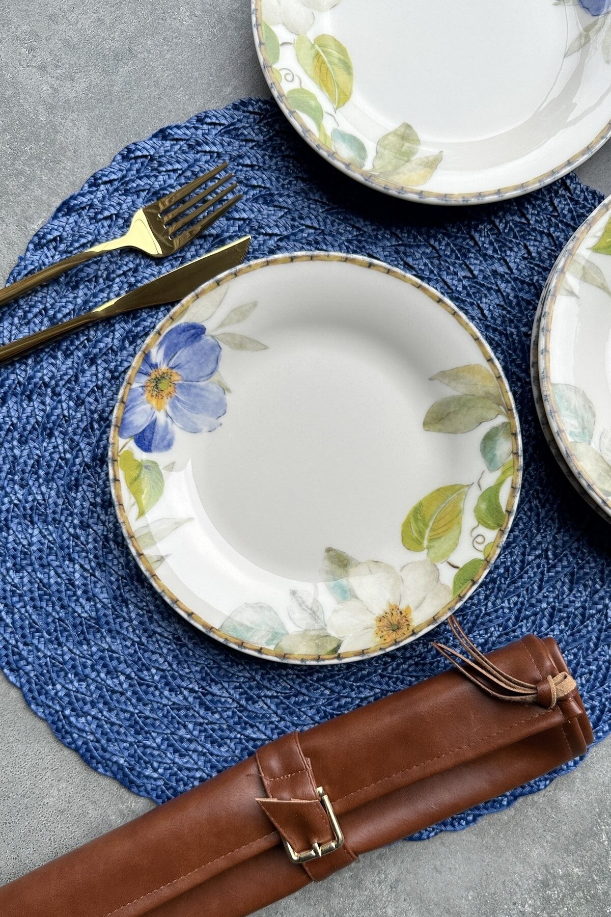 Spring 6 Kişilik 20 Cm Krem Çiçekli Porselen Pasta Tabağı Servis Seti