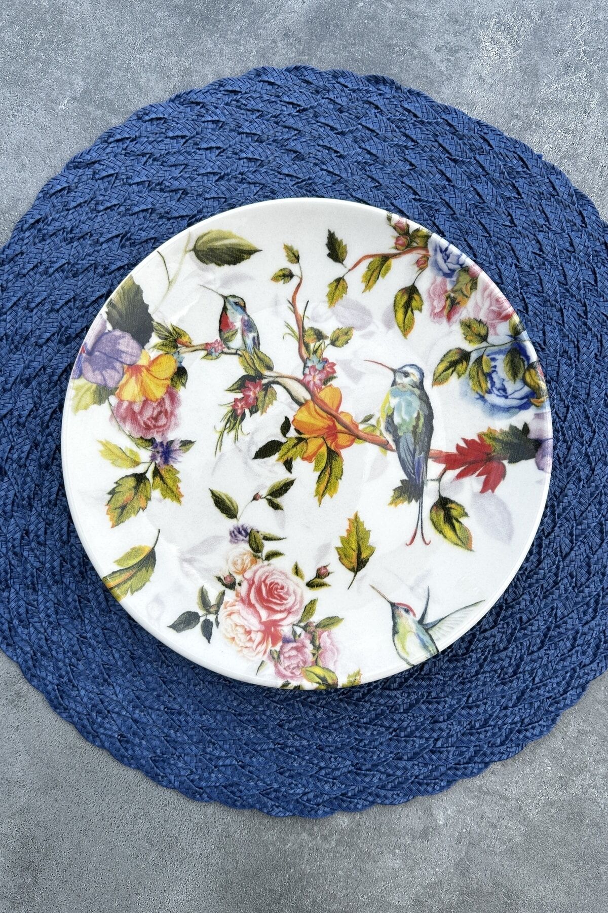 Hummingbird 24 Cm Krem Kuş Desenli Porselen Servis Tabak Takımı