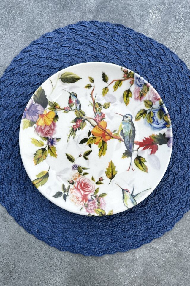 Hummingbird 24 Cm Krem Kuş Desenli Porselen Servis Tabak Takımı