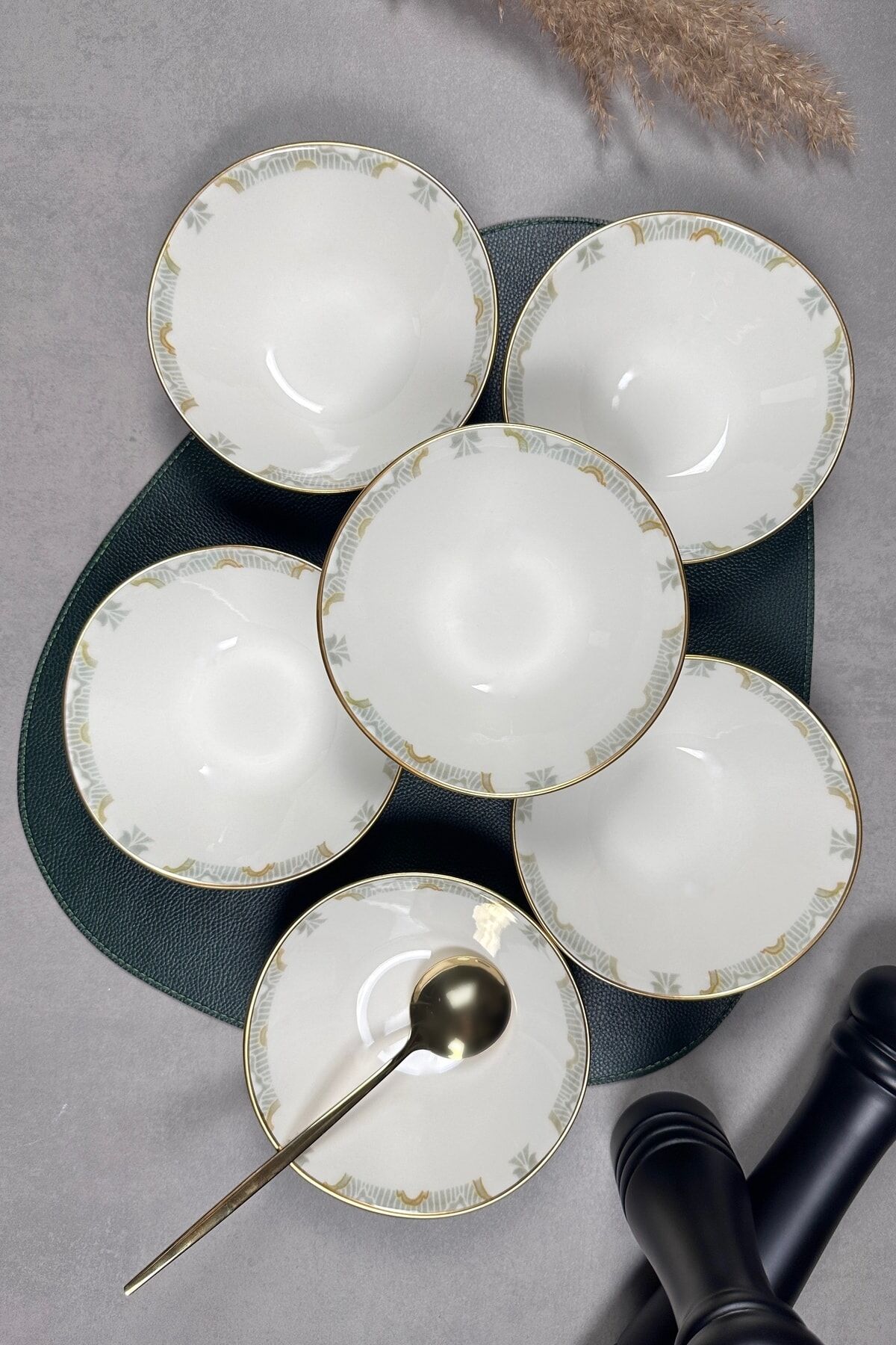 Elysia Mat Gold Modern Yaldızlı 16 Cm 6 Lı Porselen Çorba Kasesi