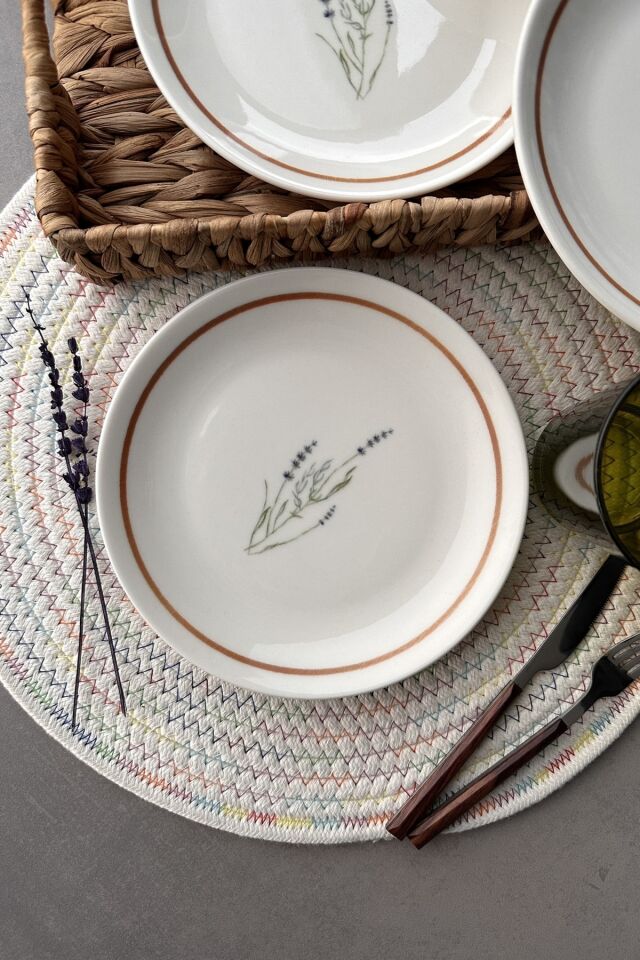 Lavanta 6 Kişilik Porselen 19 Cm 6'lı Çiçek Desenli Pasta Tabağı Takımı