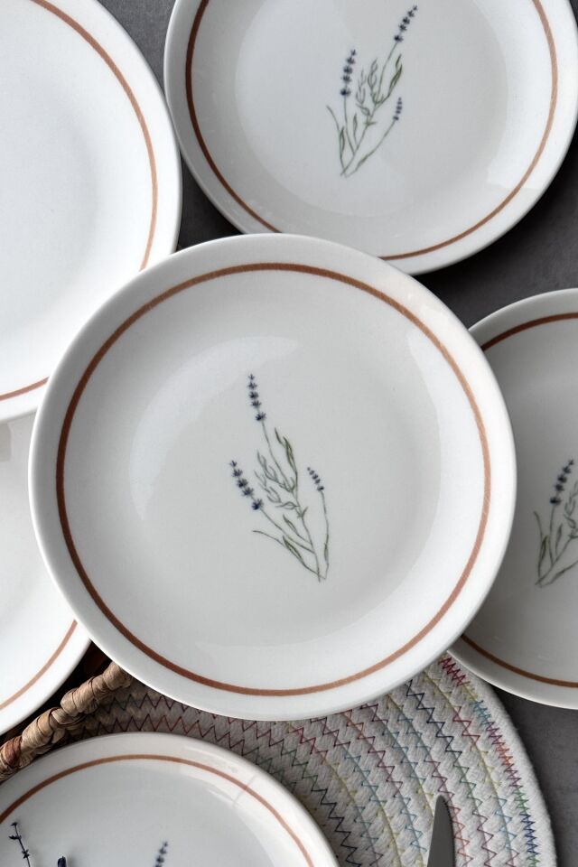 Lavanta 6 Kişilik Porselen 19 Cm 6'lı Çiçek Desenli Pasta Tabağı Takımı