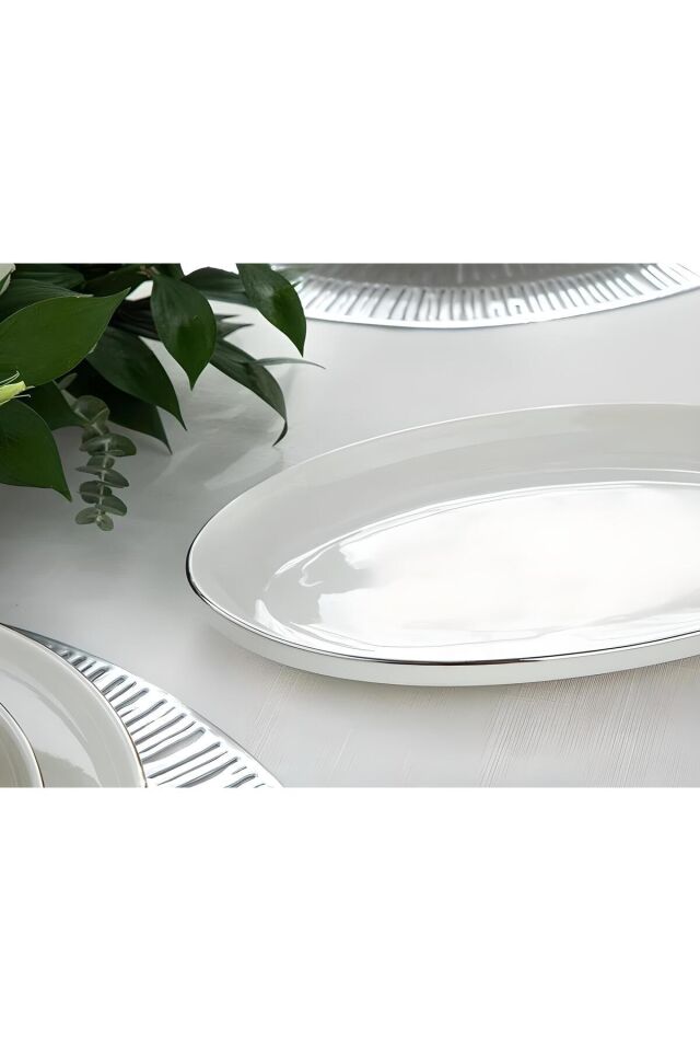 Modern Gümüş Silver 2li 25 Cm Orta Boy Krem Kayık Sunum Tabağı Servis Seti