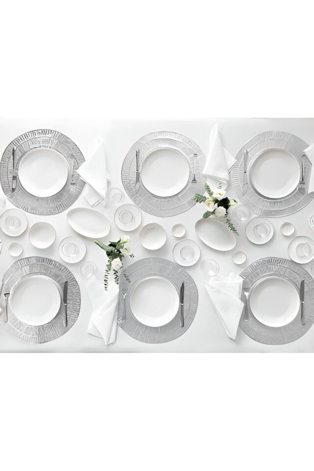 Modern Gümüş Silver 2li 25 Cm Orta Boy Krem Kayık Sunum Tabağı Servis Seti