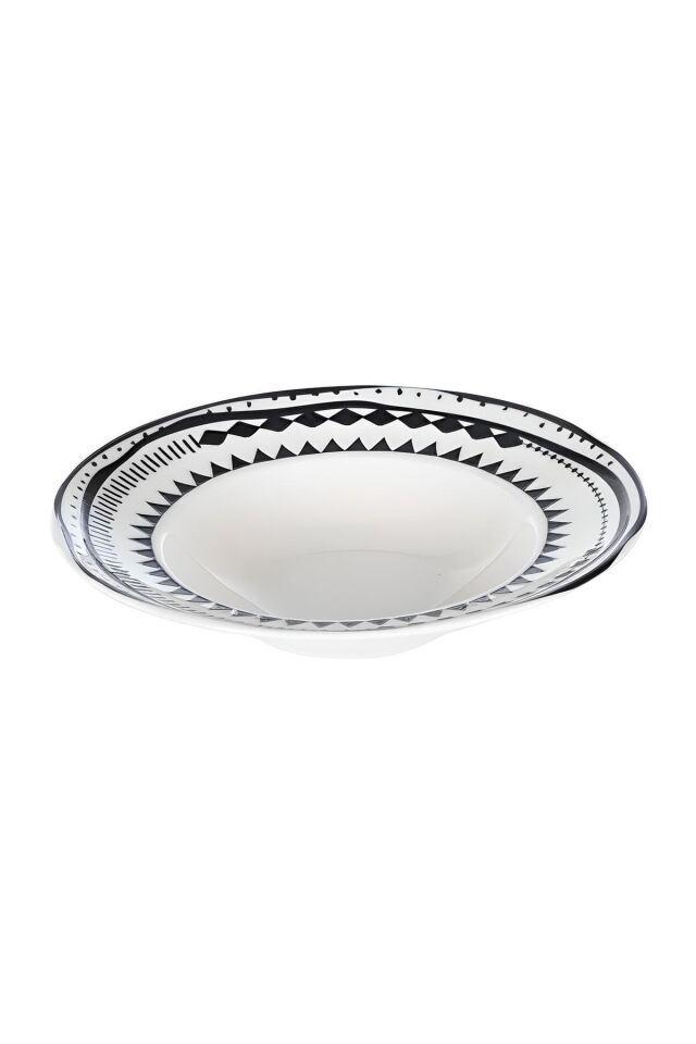Black Chic 2'li 28 Cm Siyah Desenli Porselen Makarna Tabağı Takımı