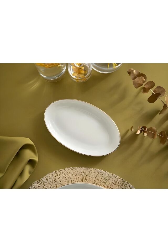 Modern Gold Altın 2li 20 Cm Porselen Küçük Boy Krem Kayık Sunum Tabağı Servis Seti