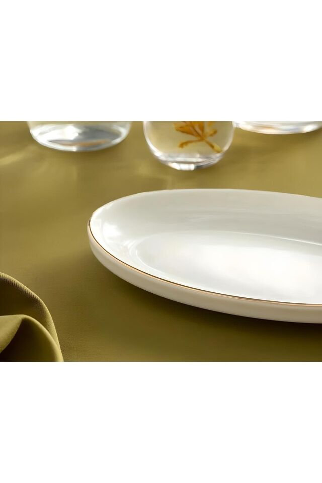 Modern Gold Altın 2li 20 Cm Porselen Küçük Boy Krem Kayık Sunum Tabağı Servis Seti