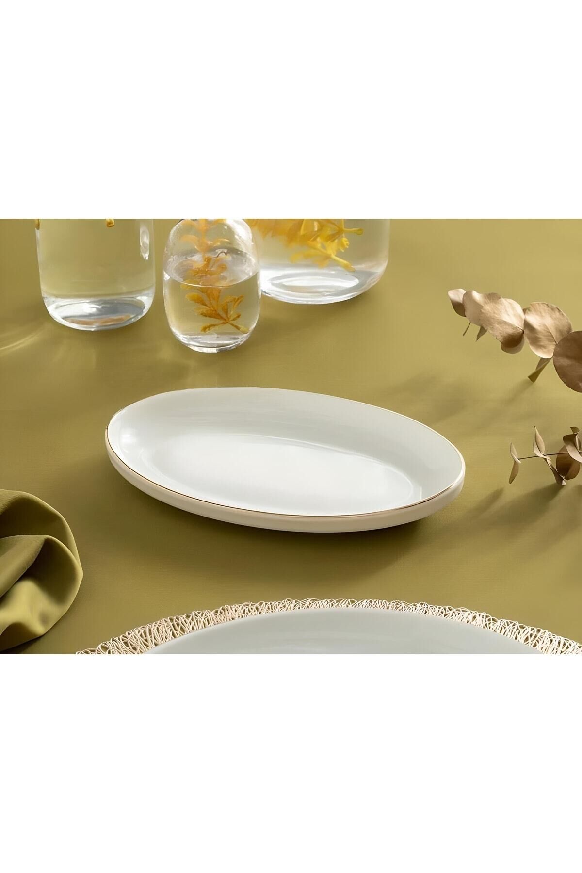 Modern Gold Altın 2li 20 Cm Porselen Küçük Boy Krem Kayık Sunum Tabağı Servis Seti
