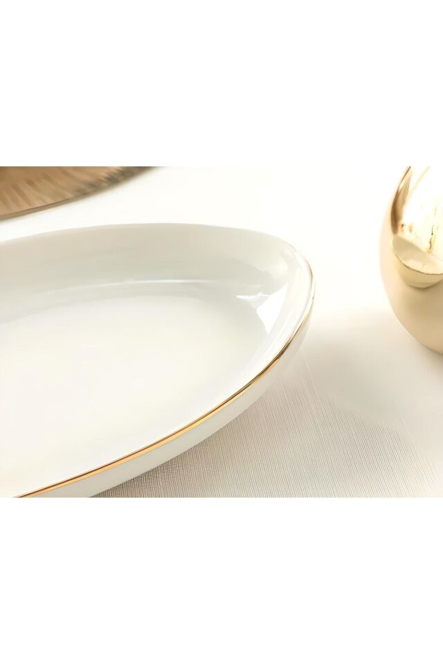 Modern Gold Altın 2li 25 Cm Porselen Orta Boy Krem Kayık Sunum Tabağı Servis Seti