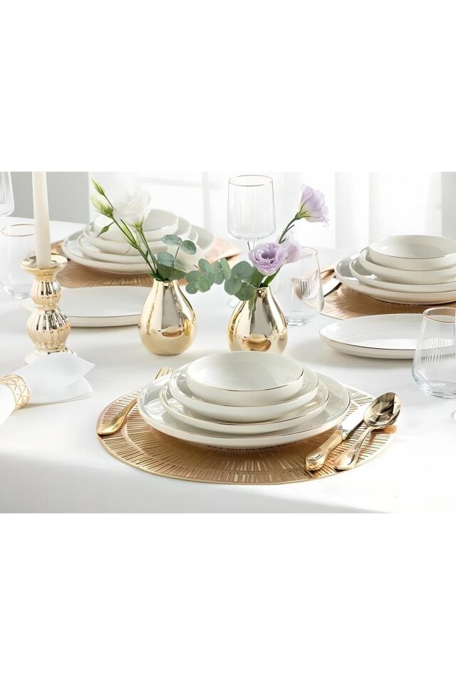 Modern Gold Altın 2li 25 Cm Porselen Orta Boy Krem Kayık Sunum Tabağı Servis Seti