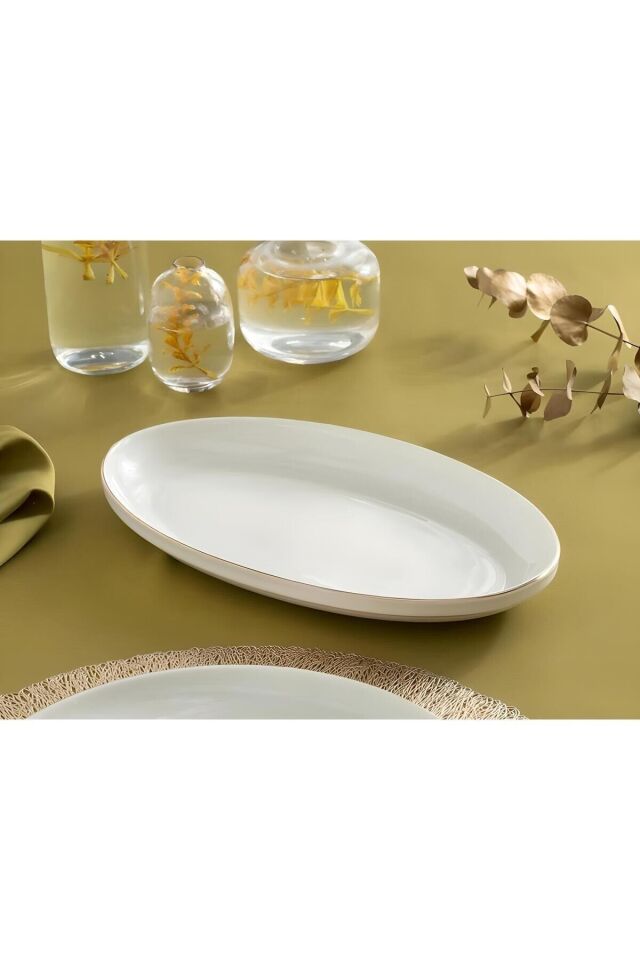 Modern Gold Altın 2li 30 Cm Porselen Büyük Boy Kayık Sunum Tabağı Servis Seti