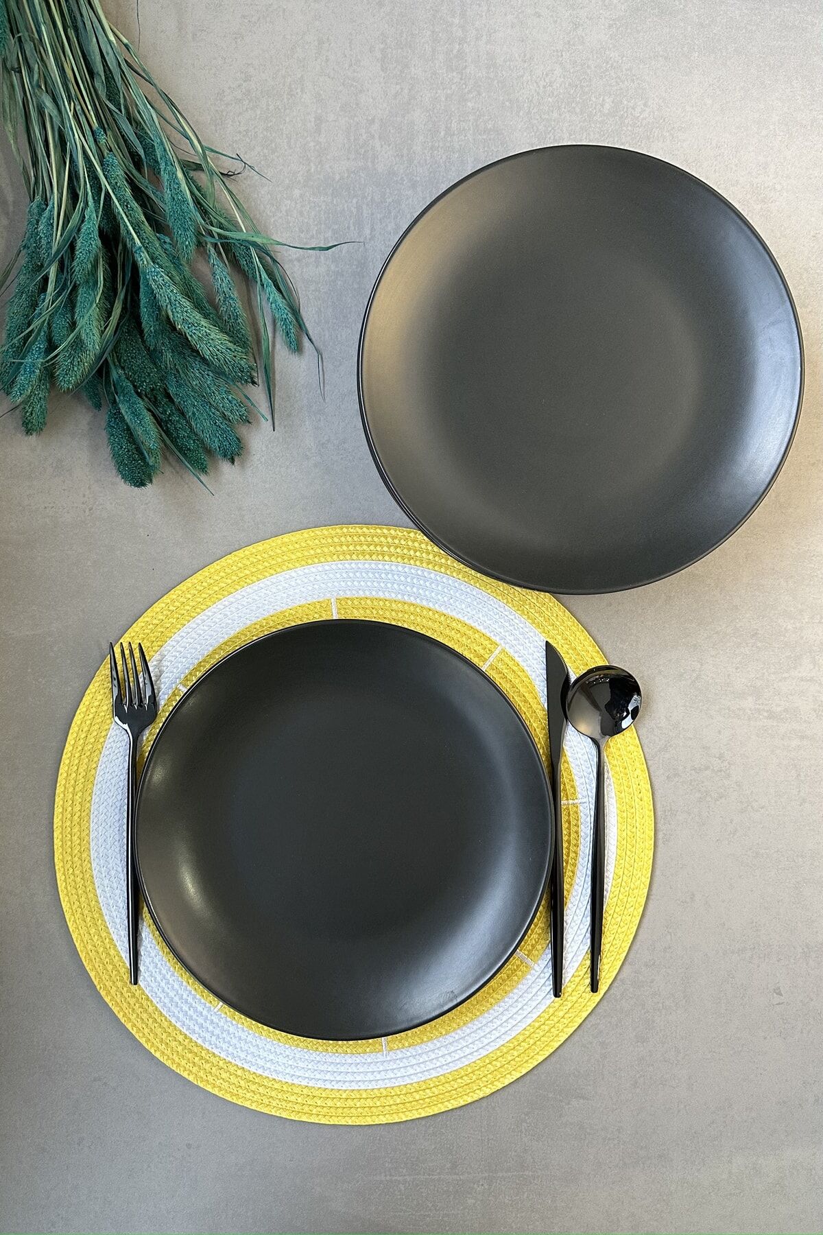 Black Matte Siyah Mat 25,5 Cm 6 Kişilik Porselen Servis Tabak Takımı