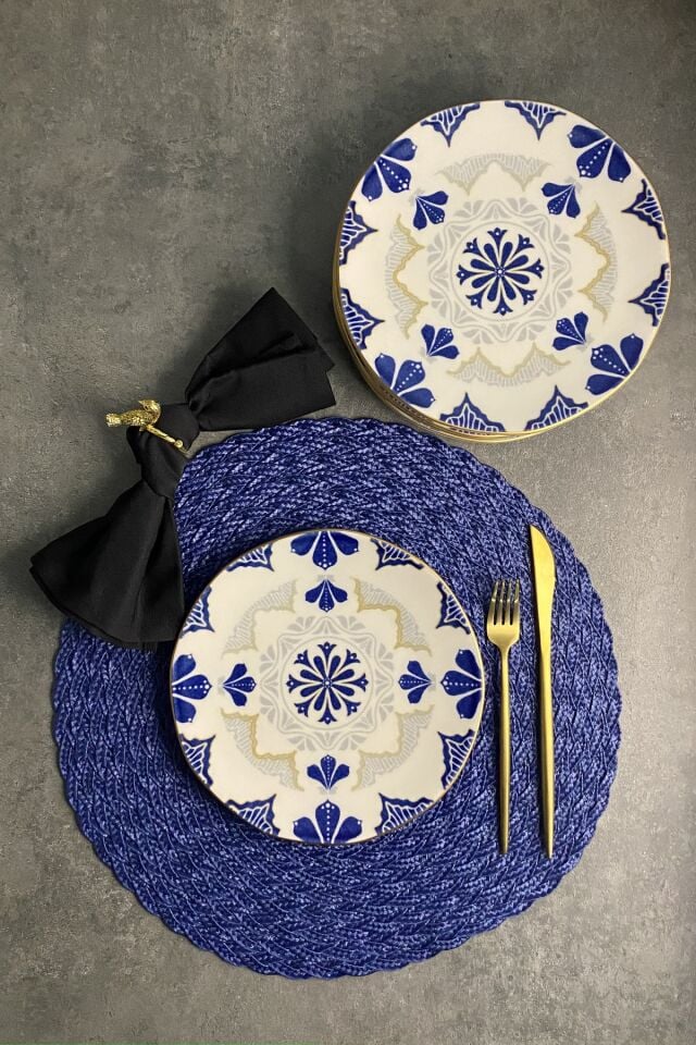 Bluer Mat Altın Yaldızlı 6 Kişilik 21 Cm Pasta Tabağı Takımı