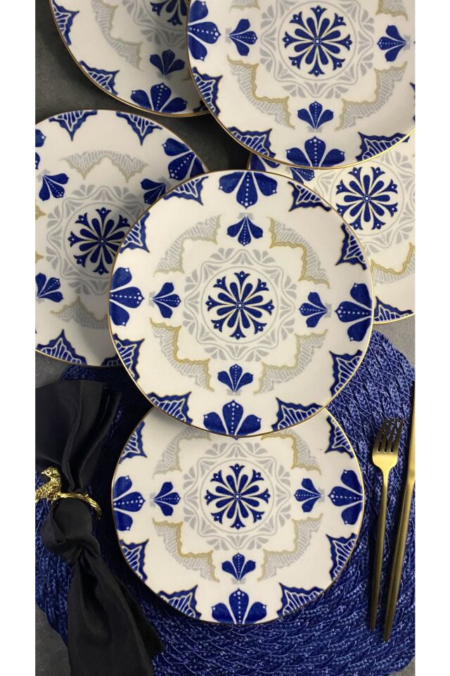 Bluer Mat Altın Yaldızlı 6 Kişilik 21 Cm Pasta Tabağı Takımı