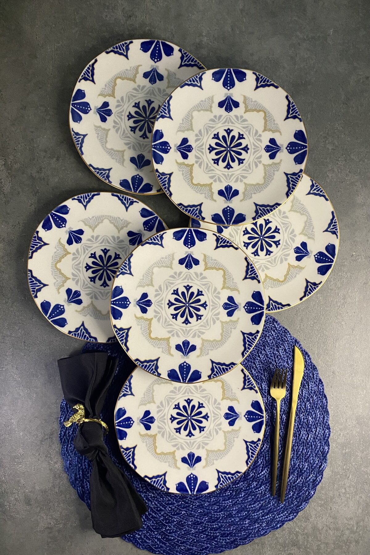 Bluer Mat Altın Yaldızlı 6 Kişilik 21 Cm Pasta Tabağı Takımı