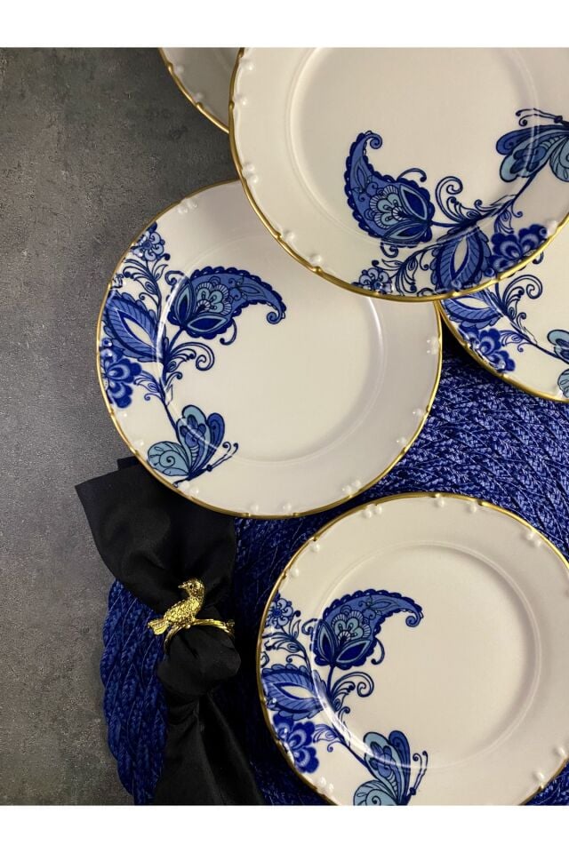 Safir Mat Altın Yaldızlı 6 Kişilik 19 Cm Pasta Tabağı Takımı