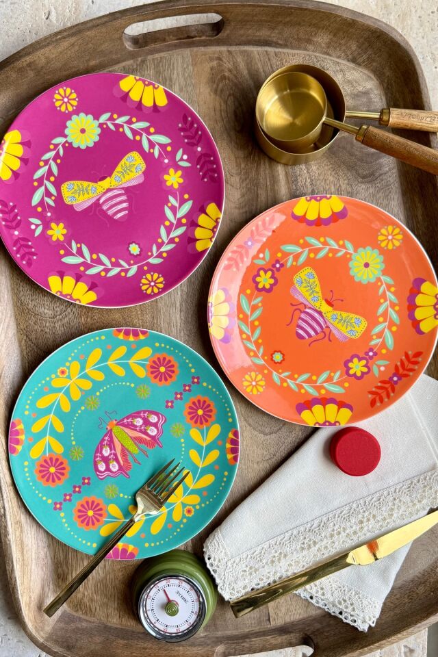 Butterfly Mix 6 Kişilik 19 cm Renkli Kelebek Desenli Porselen Pasta Tabağı Takımı 6 ADET