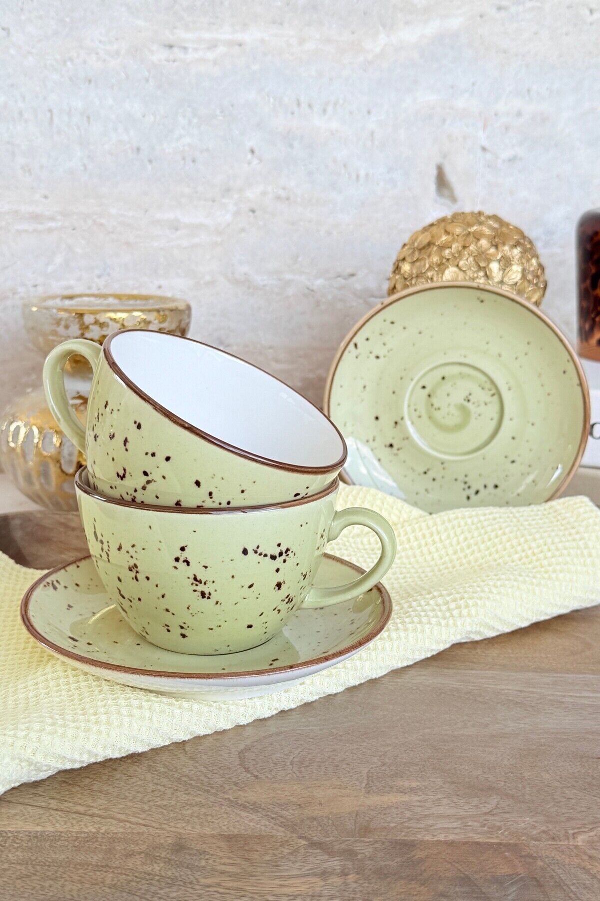 Latte Art Olive 4 Parça 2 Kişilik Porselen Büyük Boy Cappucino Latte Fincan Takımı LUNA 3 77 ÇAĞLA YEŞİL