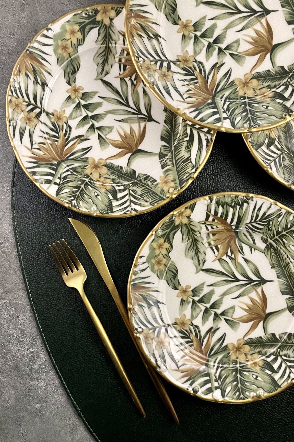 Oms Iklim Mat Altın Yaldızlı 6 Kişilik Porselen Pasta Tabağı Takımı