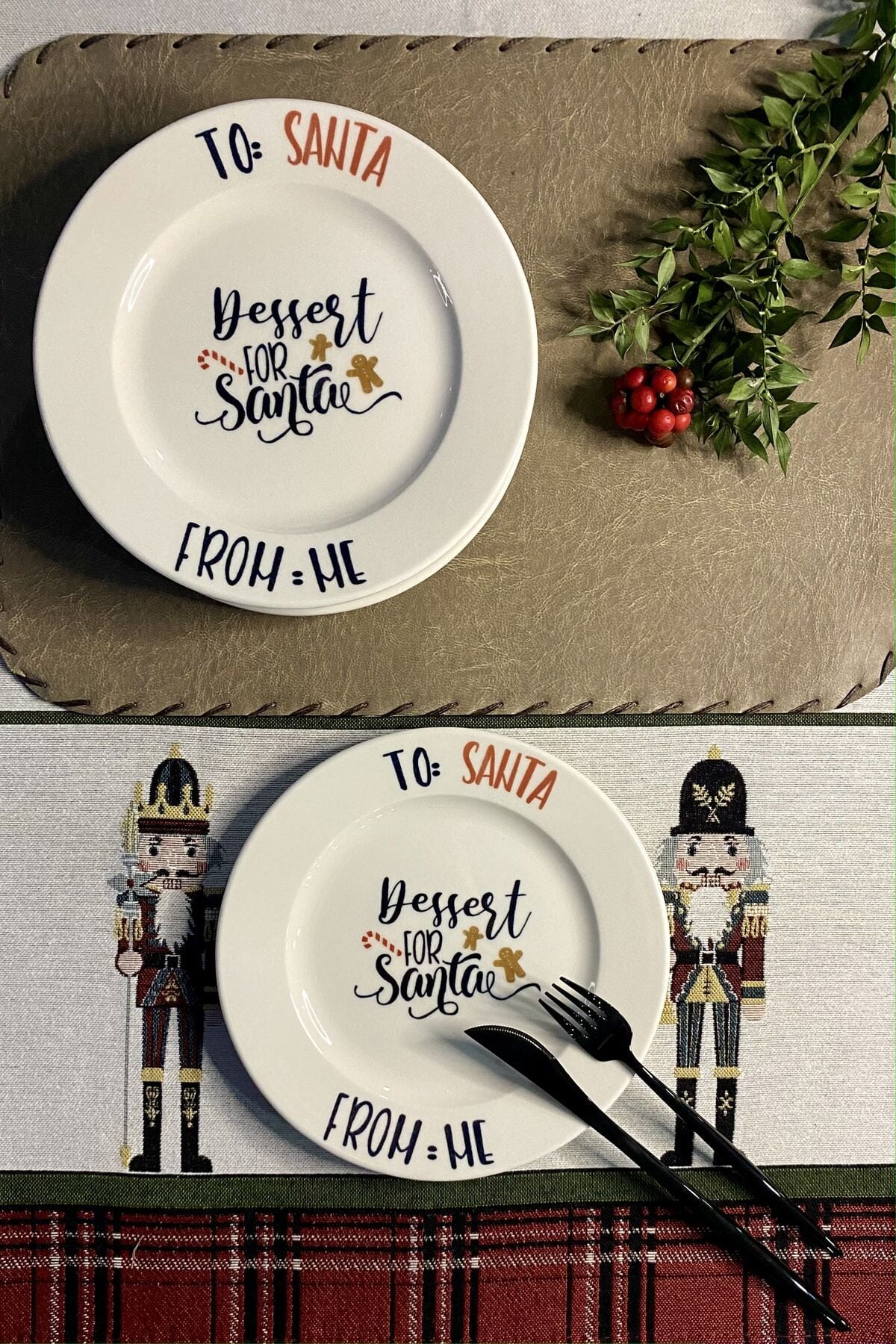 Tulü Porselen Santa Yazı Desenli 6 Kişilik 6'lı Porselen Pasta Tabağı Sunum Servis Seti