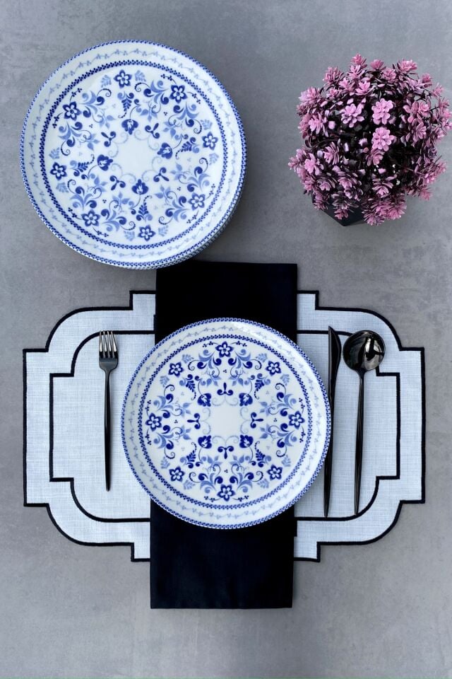 Blue Blanc 6 Kişilik 25 Cm 6'lı Mavi Klasik Porselen Servis Tabak Takımı Seti