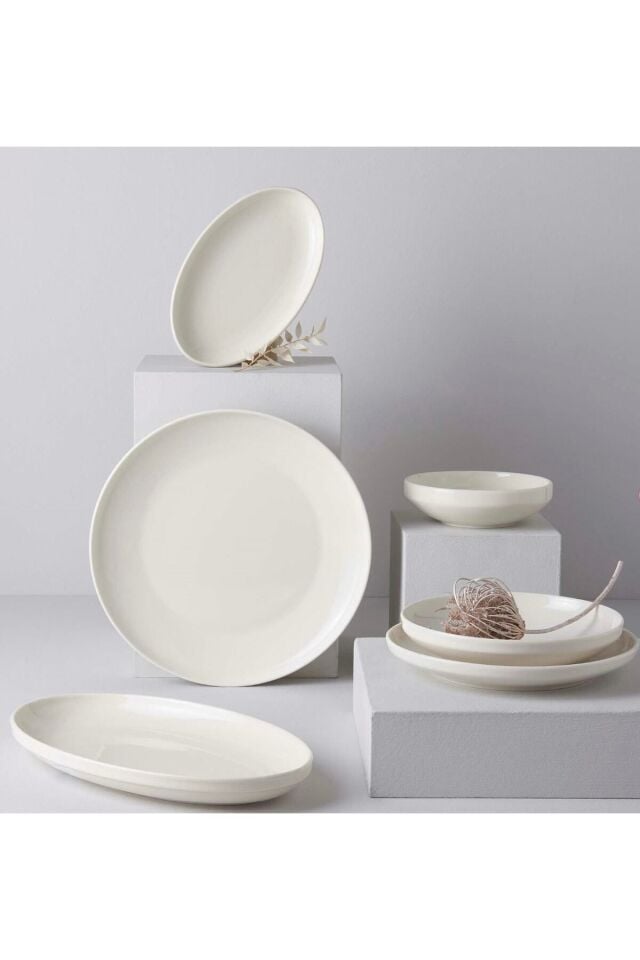 Modern Krem 20 Cm 2li Küçük Boy Kahvaltı Kayık Sunum Tabağı Sunum Servis Seti