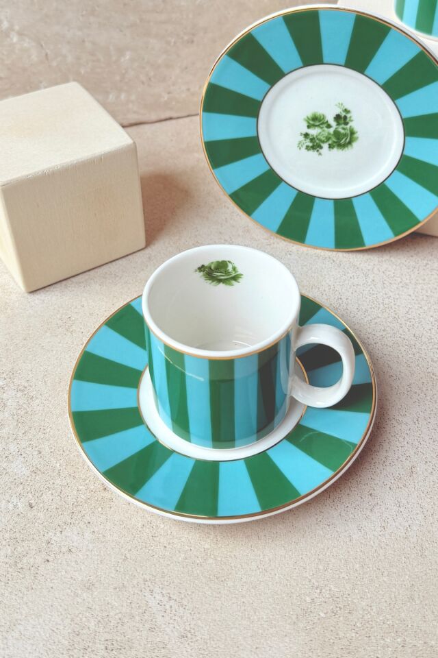 Candy Green Premium Porselen 4 Parça 2 Kişilik Kahve Fincanı Takımı 90 ml Love Yeşil