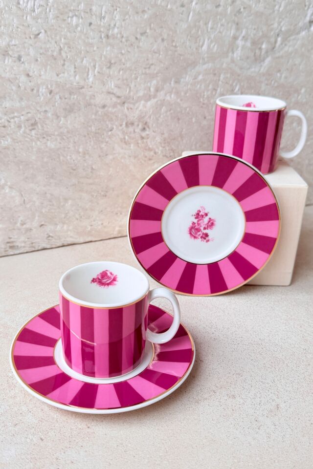Candy Pink Premium Porselen 4 Parça 2 Kişilik Kahve Fincanı Takımı 90 ml Love Kırmızı-Pembe