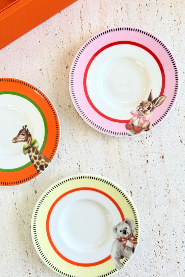 Animal Gala 6 kişilik 11 cm 6’lı Premium Porselen Renkli Hayvan Desenli Çay Tabağı Takımı