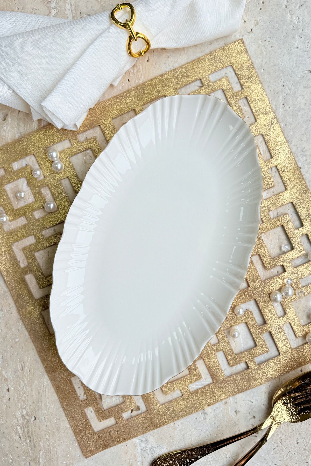 Aura Gold 2li 30 Cm Premium Porselen Büyük Boy Kayık Sunumluk Servis Seti (Altın)