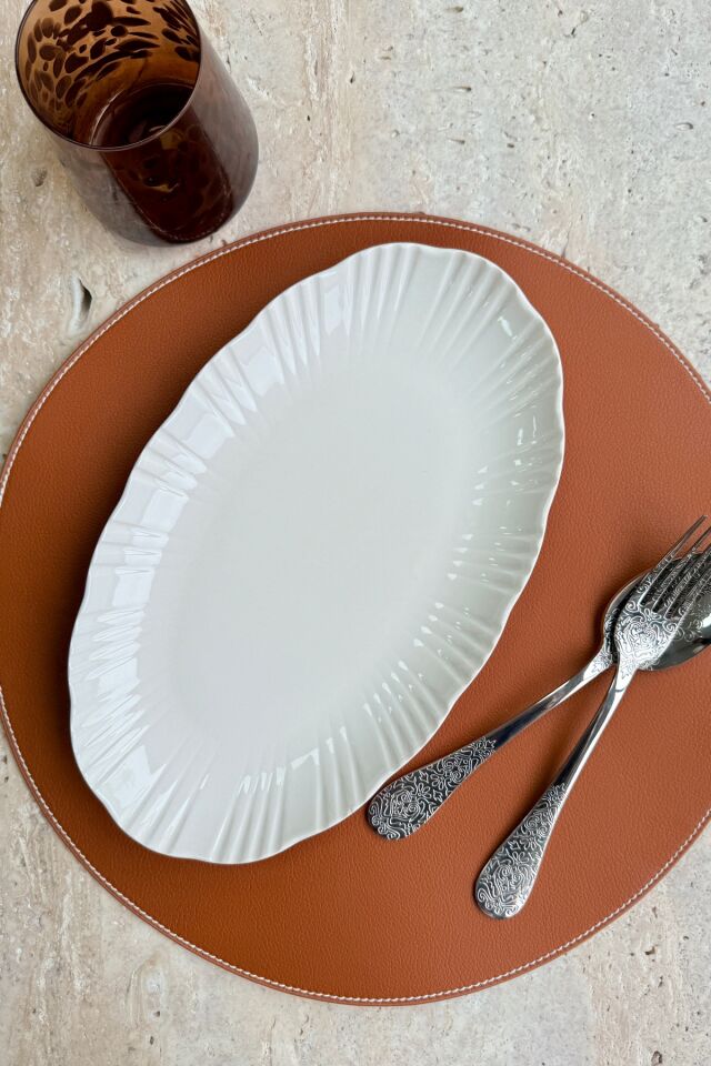 Aura Krem 2li 30 Cm Premium Porselen Büyük Boy Kayık Sunumluk Servis Seti