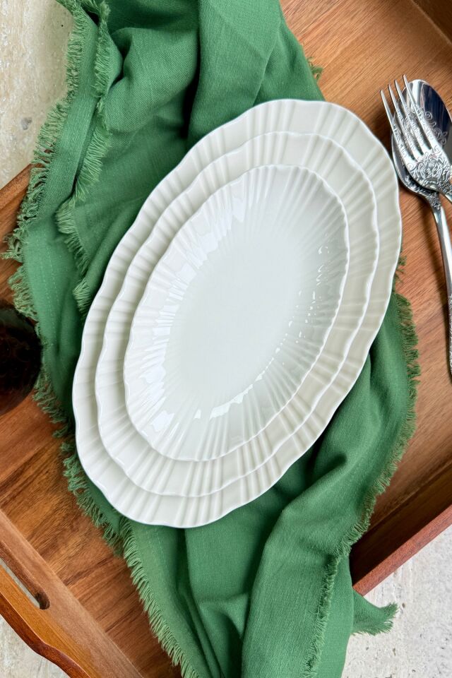 Aura Krem 2li 30 Cm Premium Porselen Büyük Boy Kayık Sunumluk Servis Seti