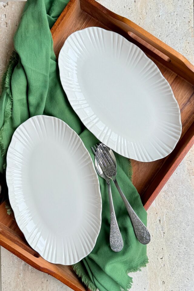 Aura Krem 2li 30 Cm Premium Porselen Büyük Boy Kayık Sunumluk Servis Seti