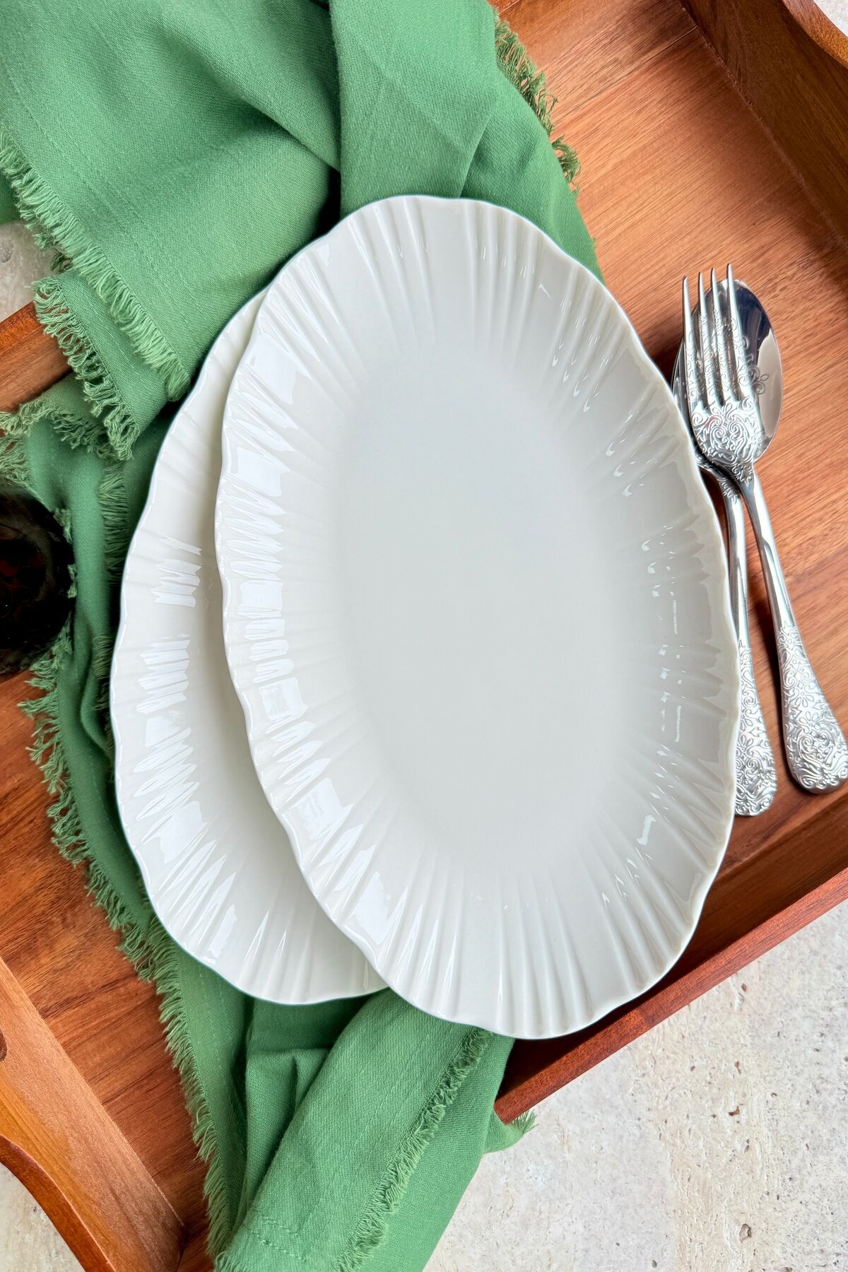 Aura Krem 2li 30 Cm Premium Porselen Büyük Boy Kayık Sunumluk Servis Seti
