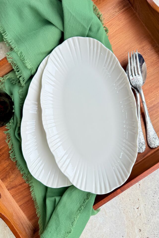 Aura Krem 2li 30 Cm Premium Porselen Büyük Boy Kayık Sunumluk Servis Seti